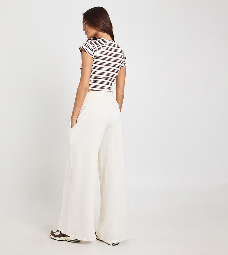 Ribbed Waistband Wide Leg Sweatpants