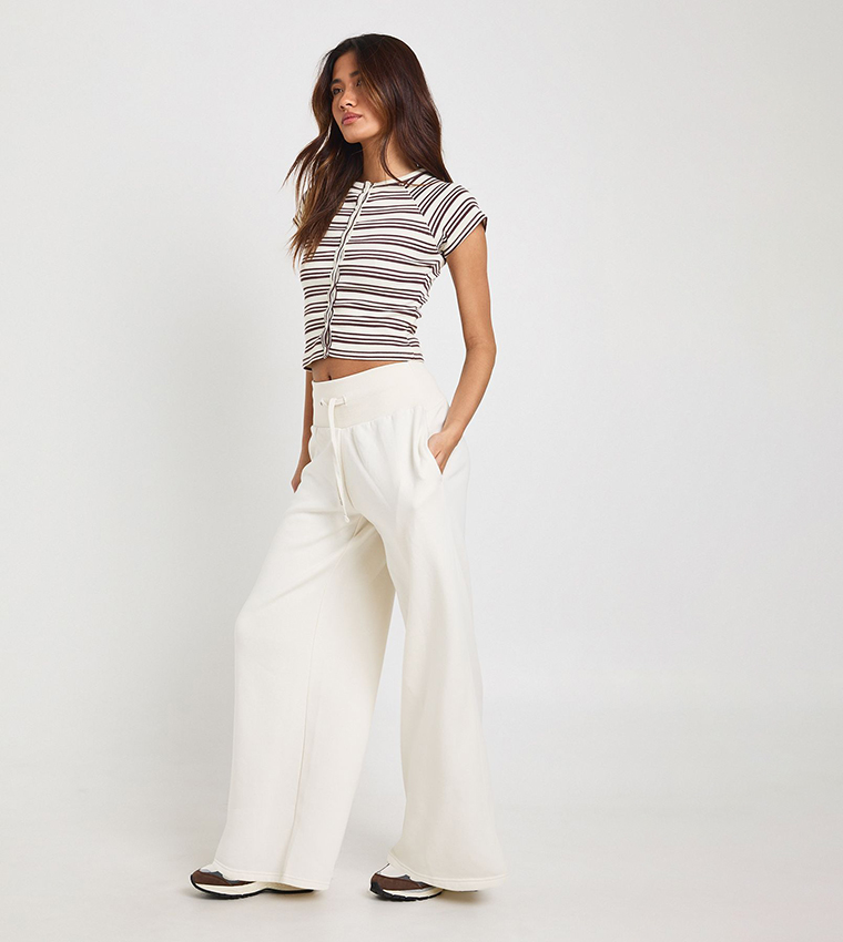 Ribbed Waistband Wide Leg Sweatpants