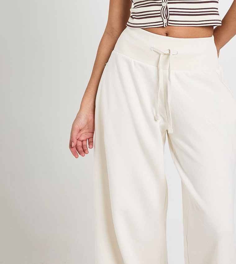 Ribbed Waistband Wide Leg Sweatpants
