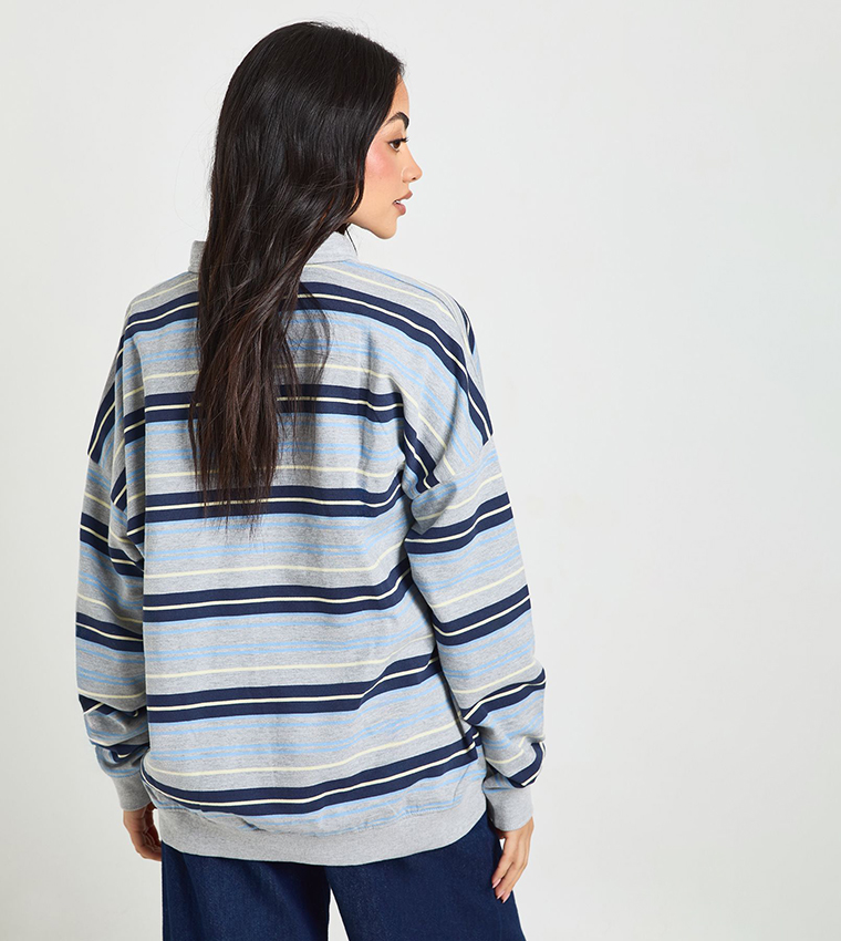 سويتشيرت مخطط أوف شولدر وحافة طويلة