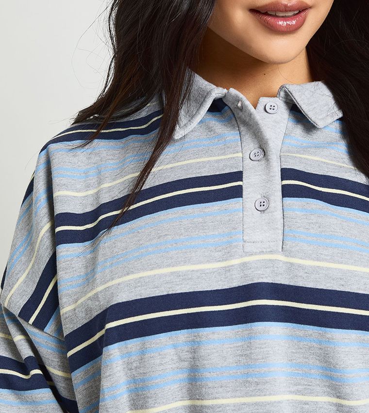 سويتشيرت مخطط أوف شولدر وحافة طويلة