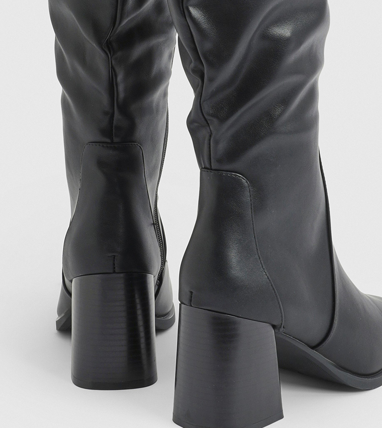 Mid Block Heel Knee High Boots