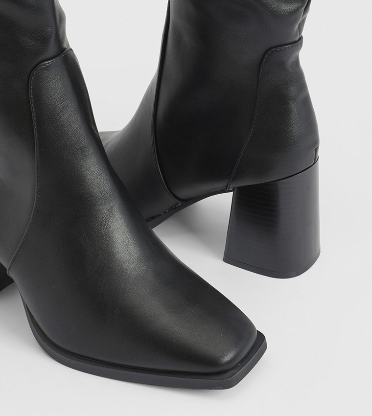 Mid Block Heel Knee High Boots