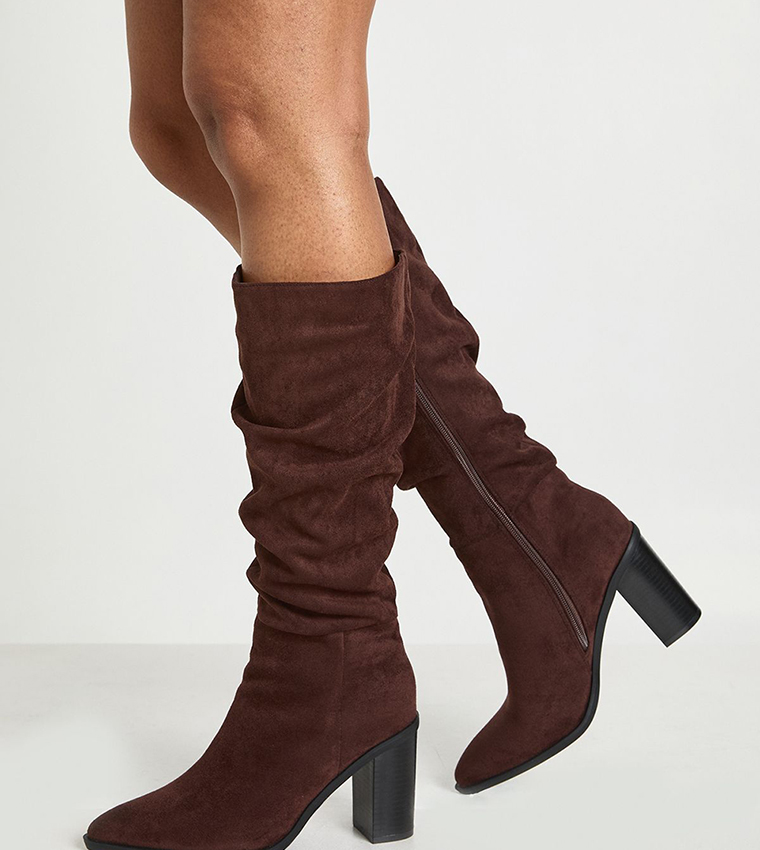 Faux Suede Mid Block Heel Knee High Boots