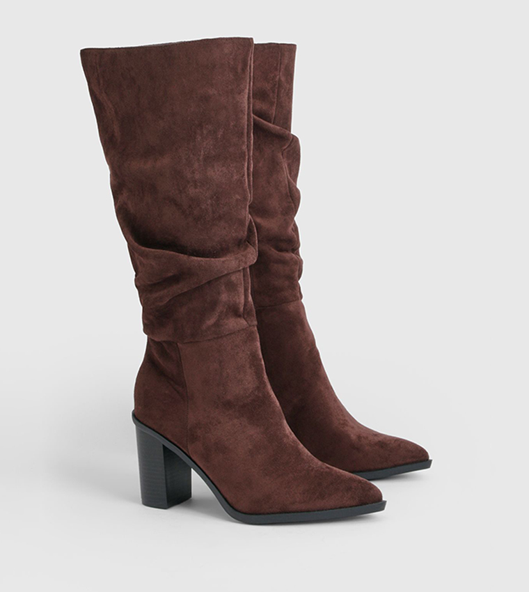 Faux Suede Mid Block Heel Knee High Boots