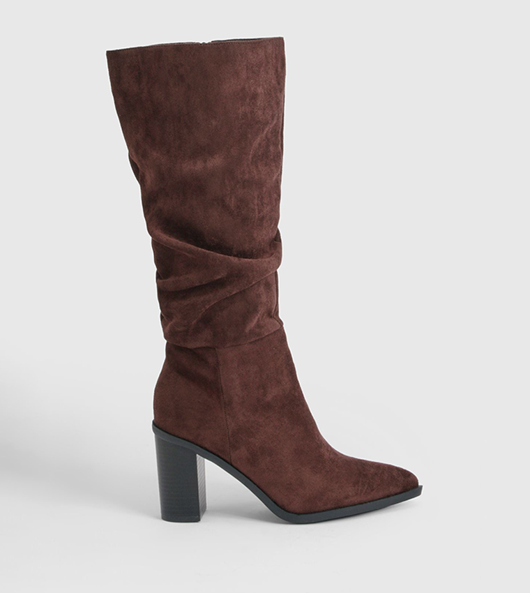 Faux Suede Mid Block Heel Knee High Boots
