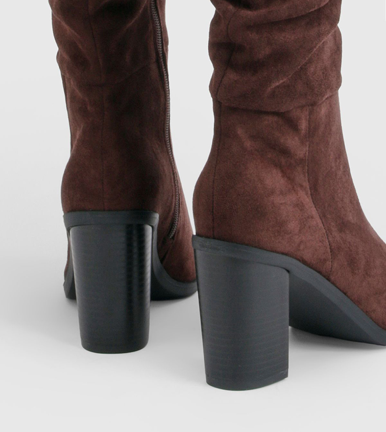Faux Suede Mid Block Heel Knee High Boots
