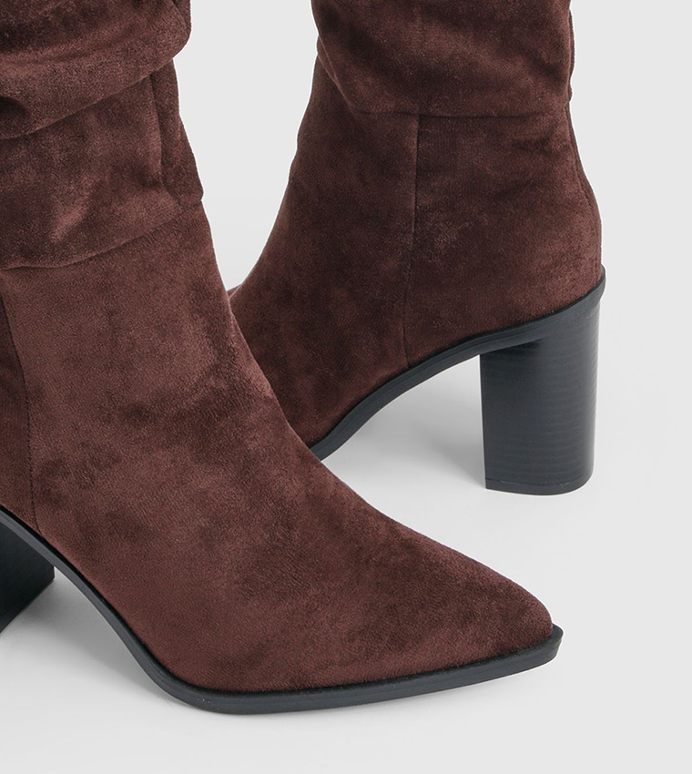 Faux Suede Mid Block Heel Knee High Boots