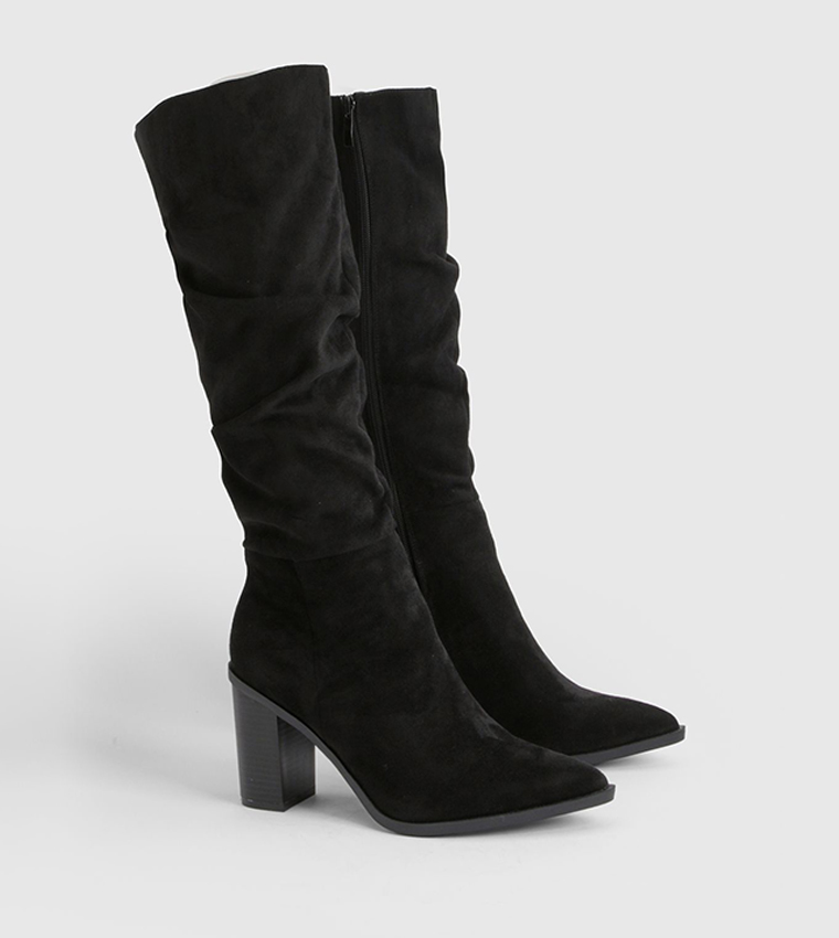 Faux Suede Mid Block Heel Knee High Boots
