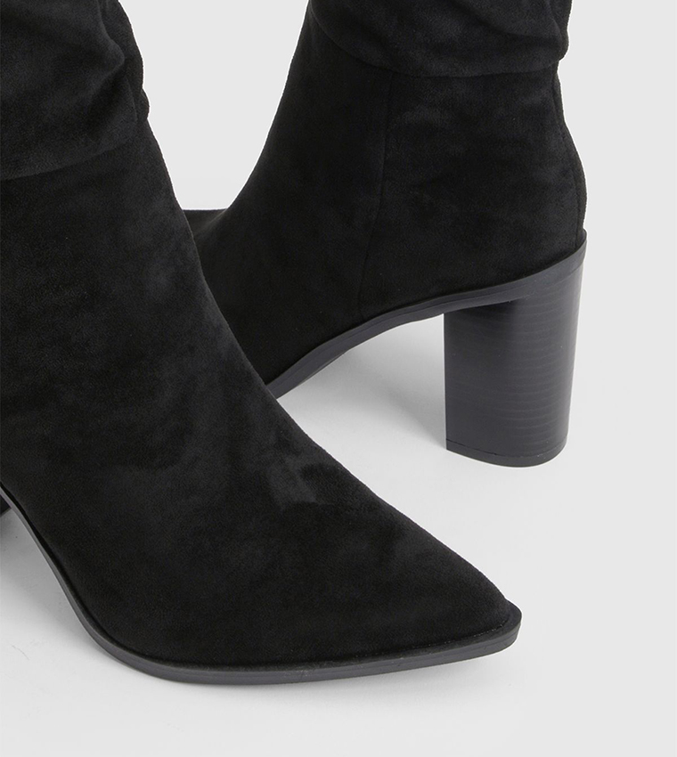 Faux Suede Mid Block Heel Knee High Boots