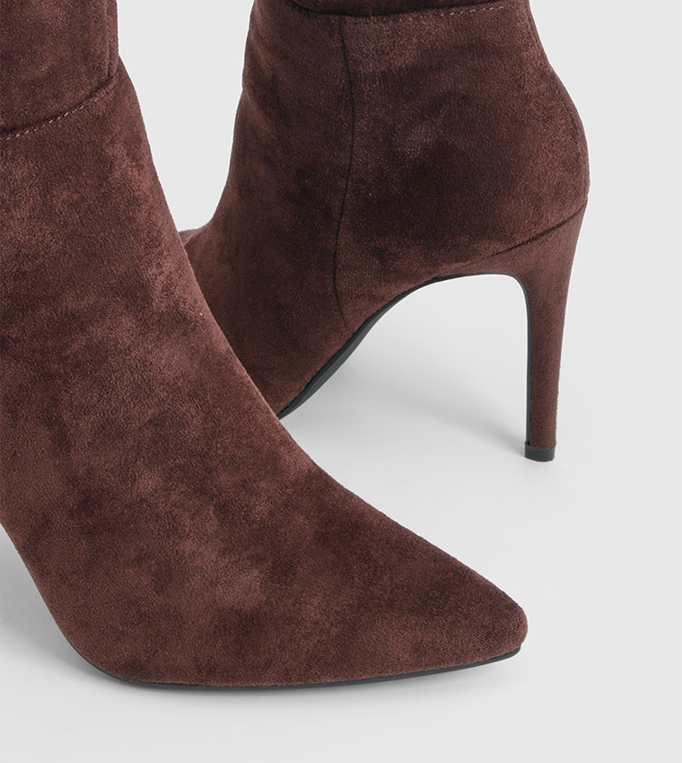 Faux Suede Ruched Stiletto Knee High Boots