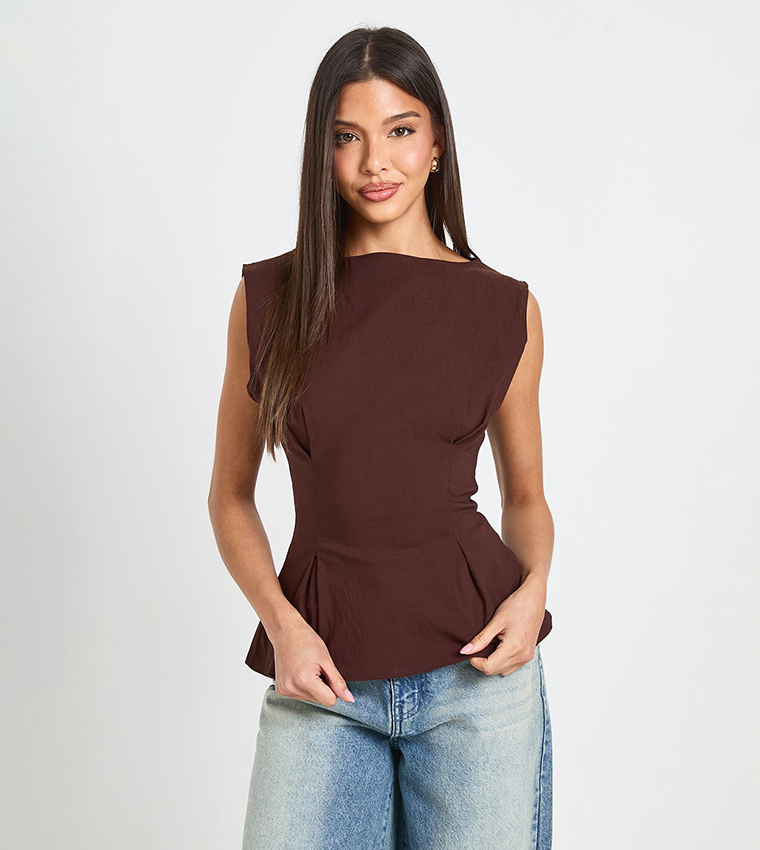 Cinched Waist Sleeveless Top