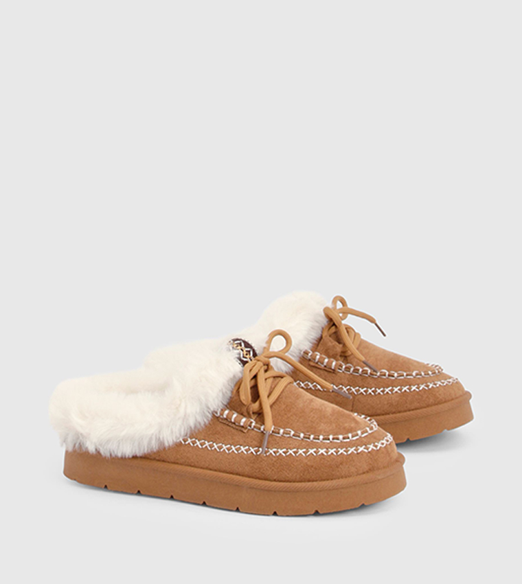 Whipstitch Detail Cosy Mules