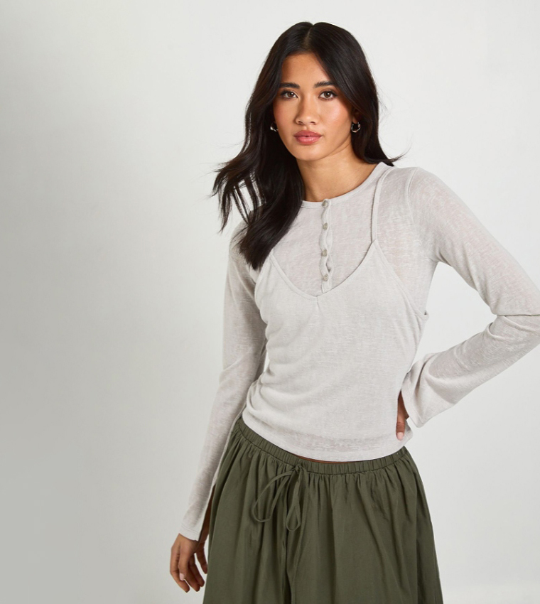 بوهو  توبات كاجوال  - رمادي Casual Tops