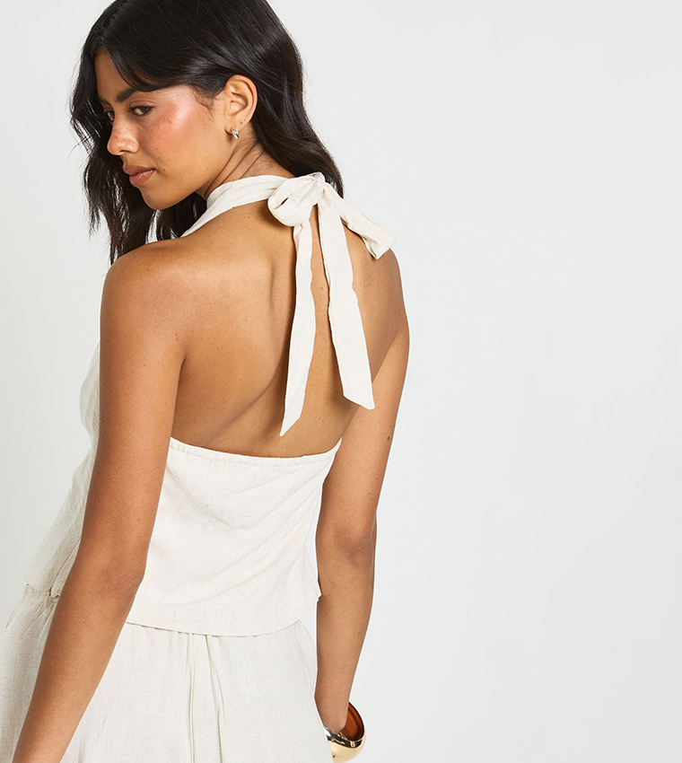 Solid Halterneck Linen Top