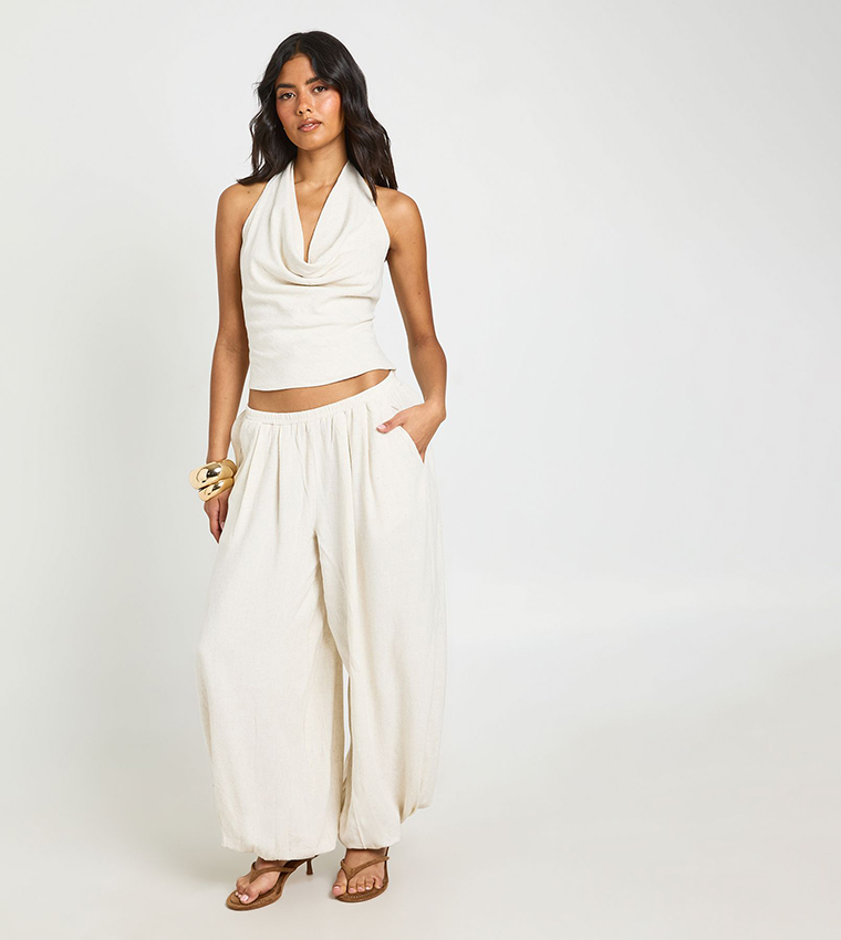 Solid Halterneck Linen Top