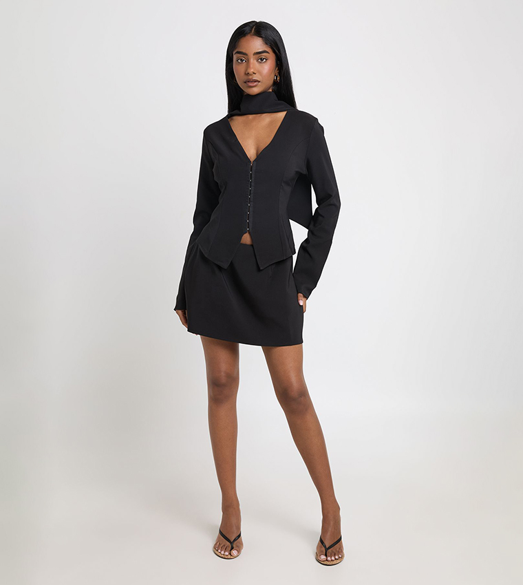 Fitted Hook and Eye Blazer and Mini Skirt Set