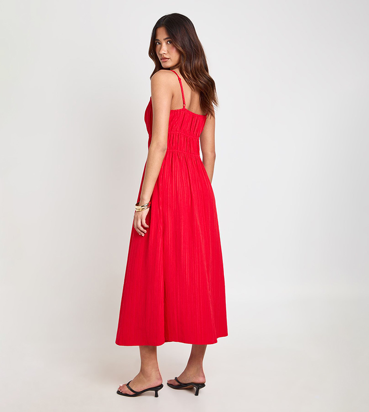 Textured Ruched Bust Midaxi Dress