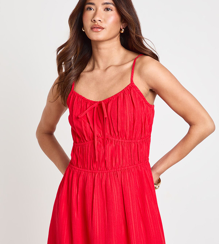 Textured Ruched Bust Midaxi Dress