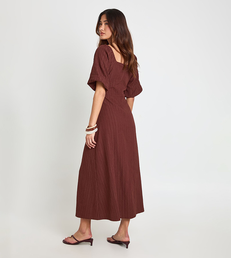 Textured Volume Sleeves Midaxi Dress