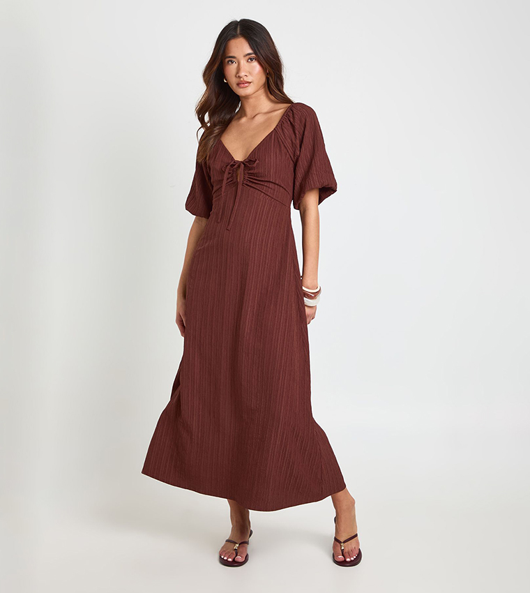 Textured Volume Sleeves Midaxi Dress