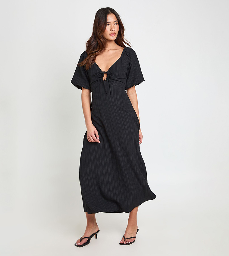 Textured Volume Sleeves Midaxi Dress