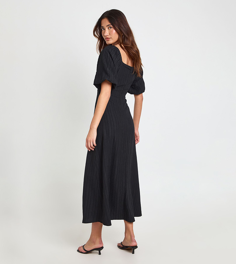 Textured Volume Sleeves Midaxi Dress