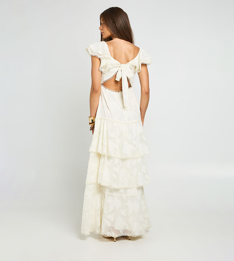 Occasion Burnout Open Back Ruffle Detail Maxi Dress