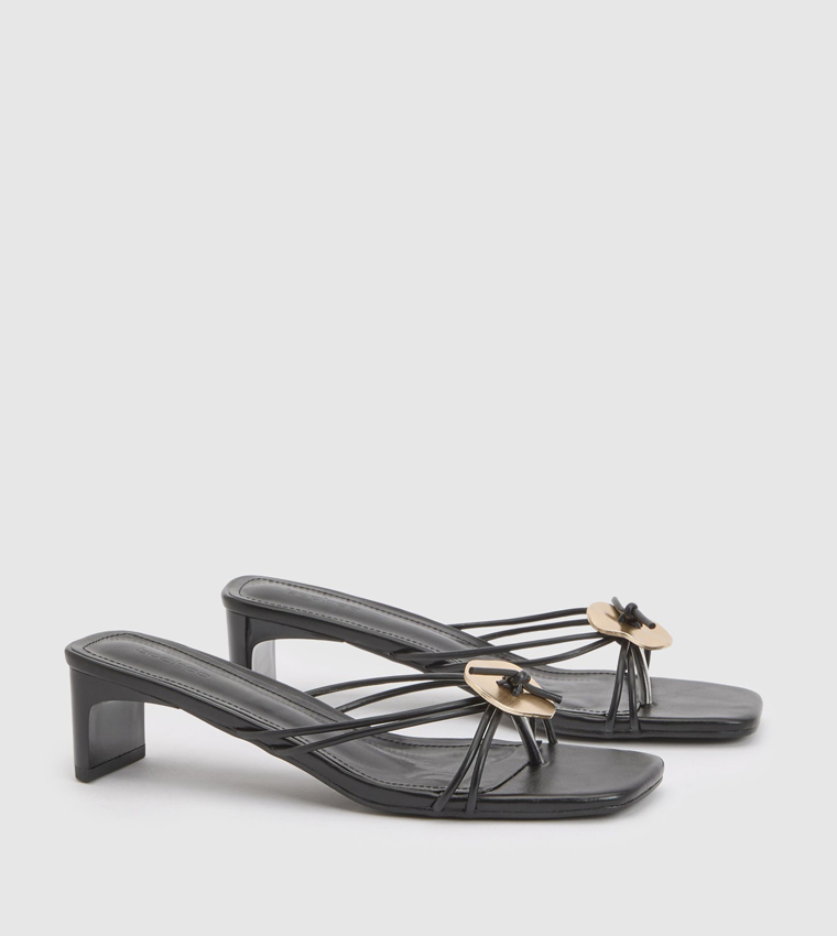 Strappy Hardware Detail Toe Post Heel Sandals