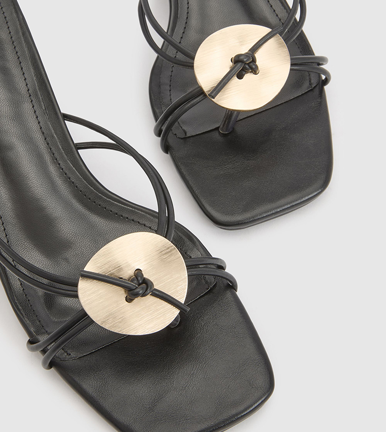 Strappy Hardware Detail Toe Post Heel Sandals