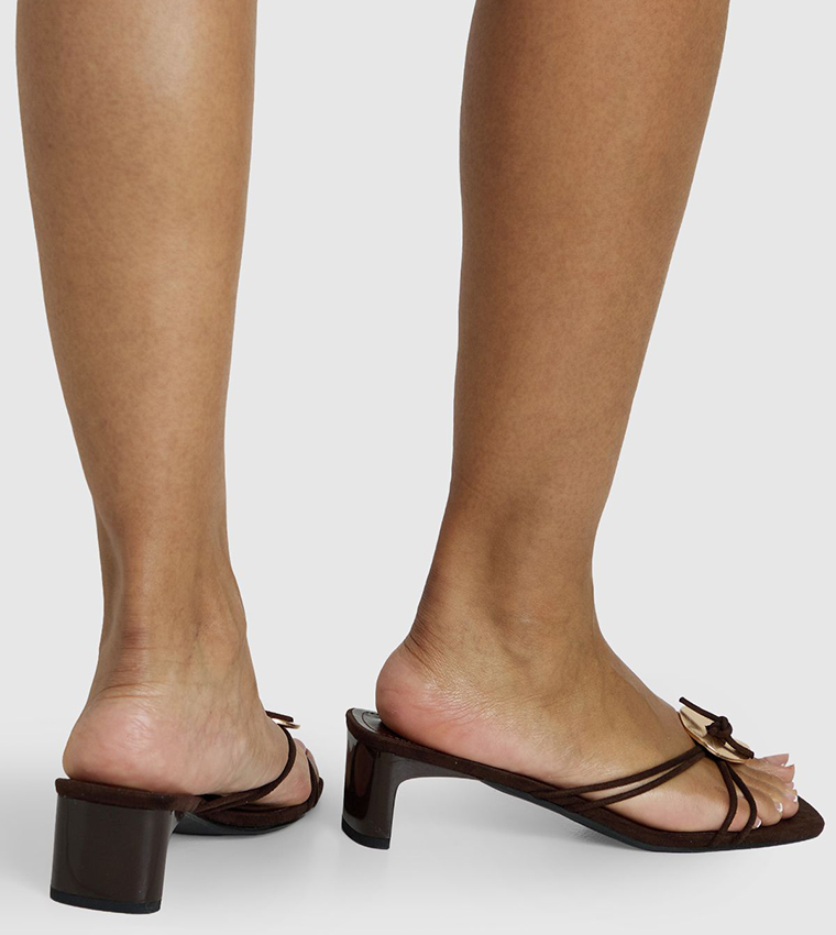 Faux Suede Strappy Hardware Detail Toe Post Heel Sandals