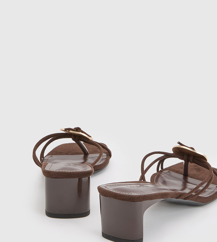 Faux Suede Strappy Hardware Detail Toe Post Heel Sandals