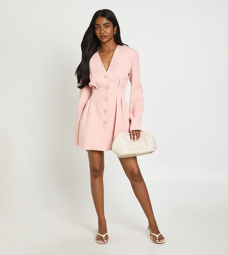 pink tailored mini dress Pink Floral Jacquard Halter Full Skirt Tailored Mini Dress