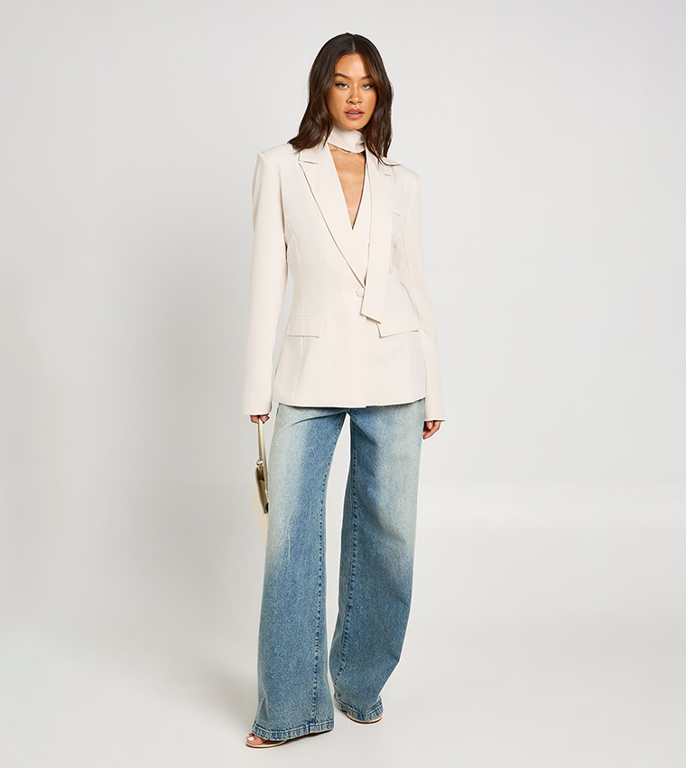 Tall Scarf Detail Cinched Blazer