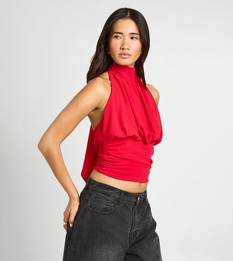 Chiffon High Neck Balloon Sleeveless Top