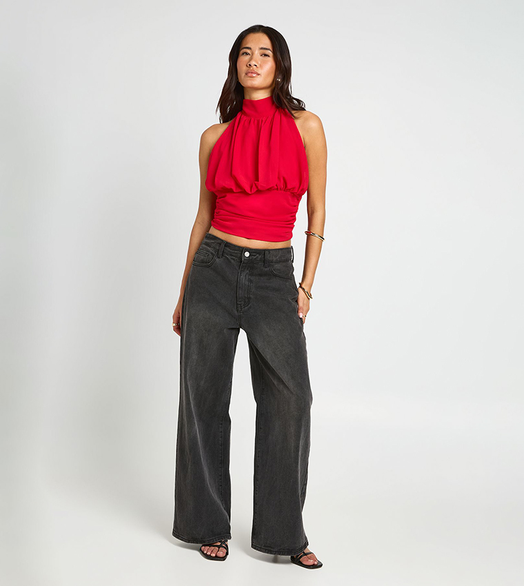 Chiffon High Neck Balloon Sleeveless Top