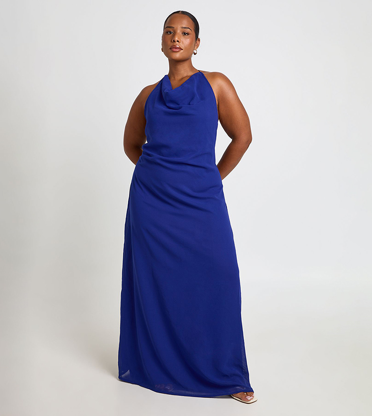 boohoo blue maxi dress Cobalt Dress Buy Boohoo Curve High Cowl Open Back Bead Detail Maxi feminine flair Floor GL-06.05.25 black prom dress a Color:Bright Pink