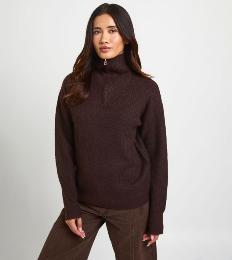 بوهو  سترات بياقة دائرية - بني  Round Neck Sweaters