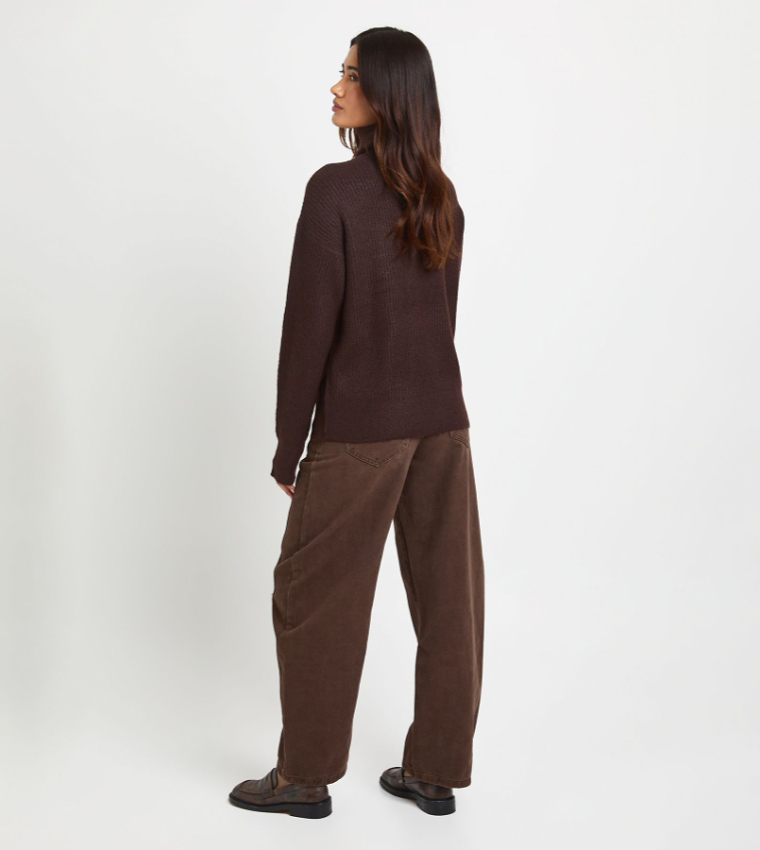 بوهو  سترات بياقة دائرية - بني  Round Neck Sweaters