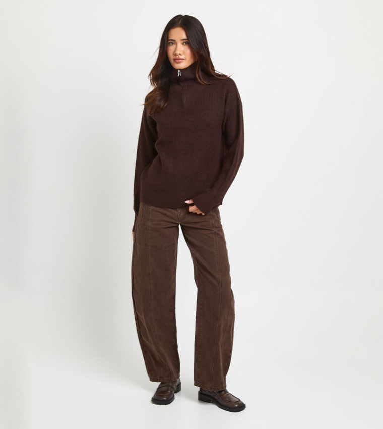 بوهو  سترات بياقة دائرية - بني  Round Neck Sweaters