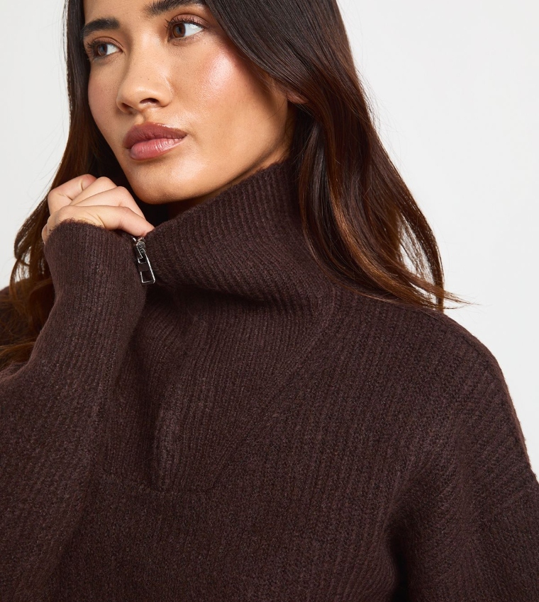 بوهو  سترات بياقة دائرية - بني  Round Neck Sweaters