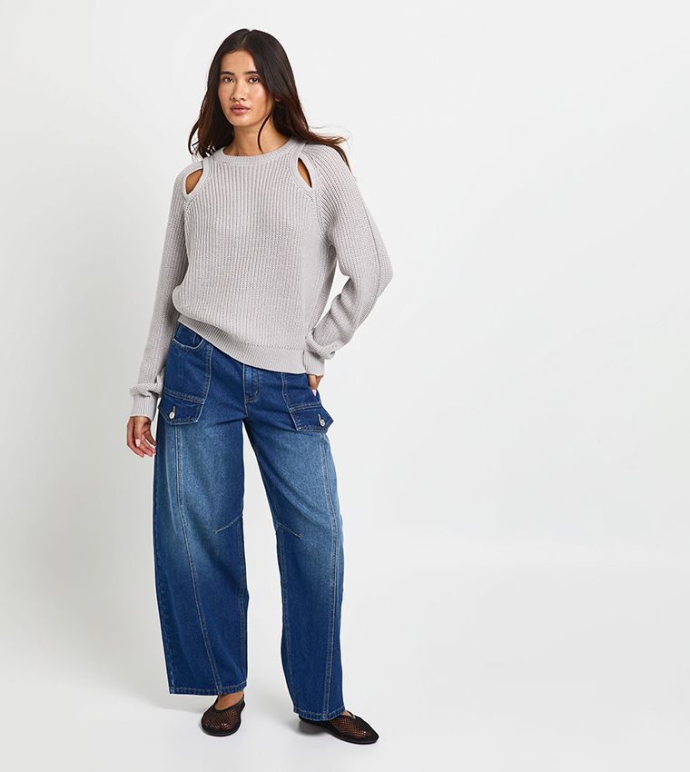 boohoo  Round Neck Sweaters - Grey Round Neck Sweaters