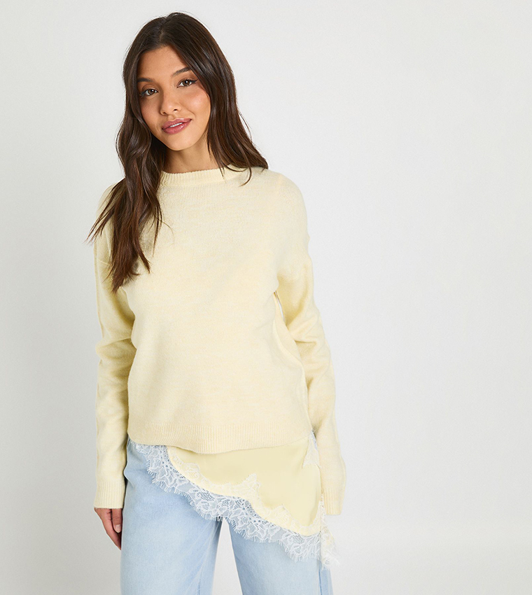 boohoo  Round Neck Sweaters - Yellow Round Neck Sweaters