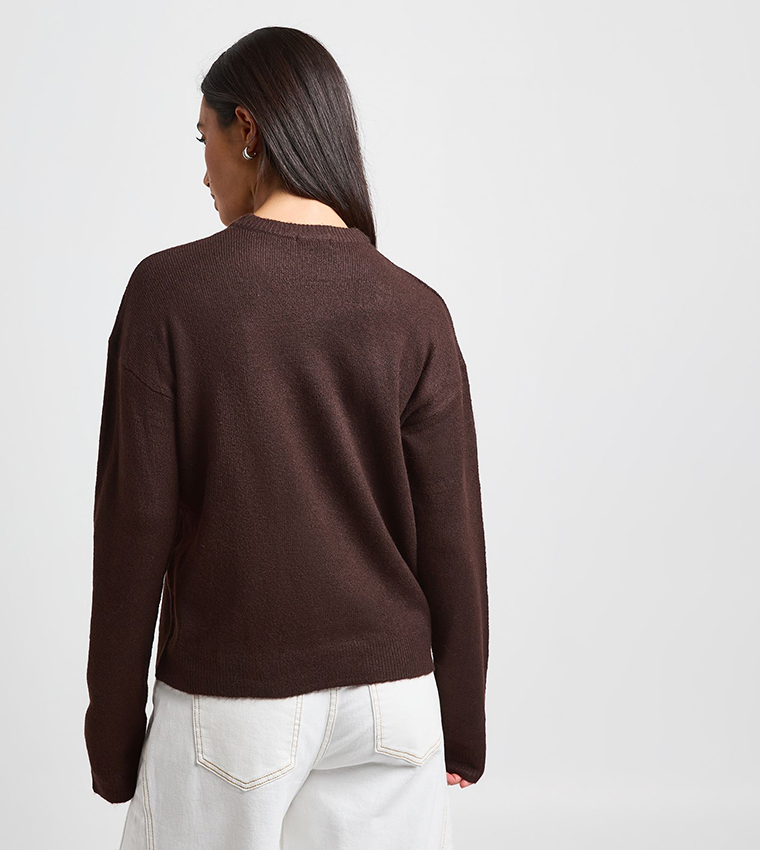 boohoo  Round Neck Sweaters - Brown Round Neck Sweaters