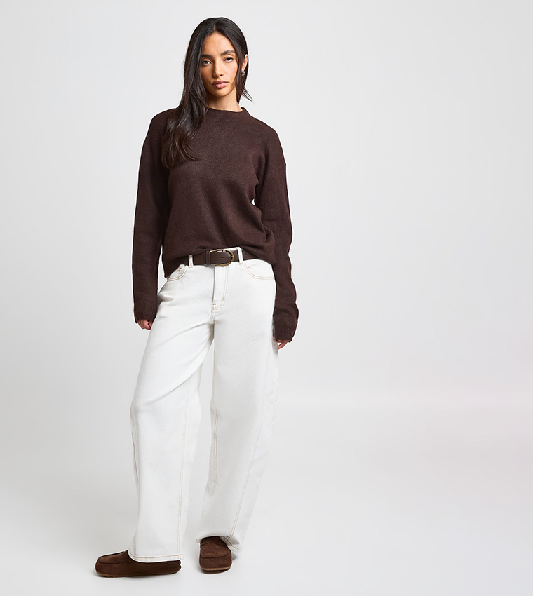 boohoo  Round Neck Sweaters - Brown Round Neck Sweaters