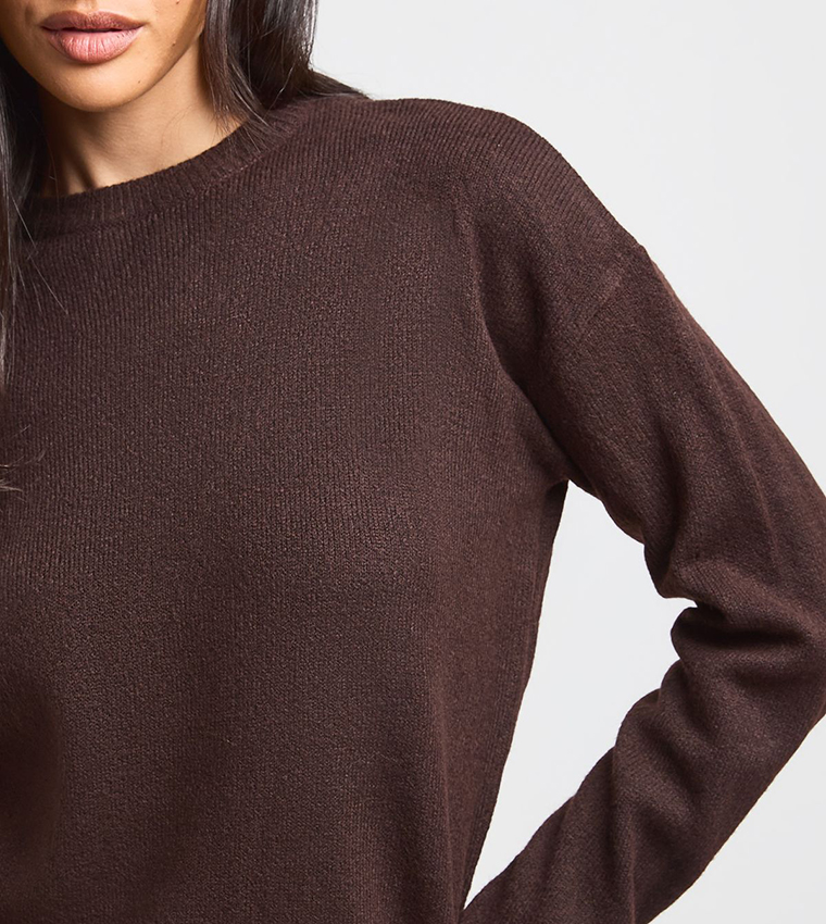 boohoo  Round Neck Sweaters - Brown Round Neck Sweaters