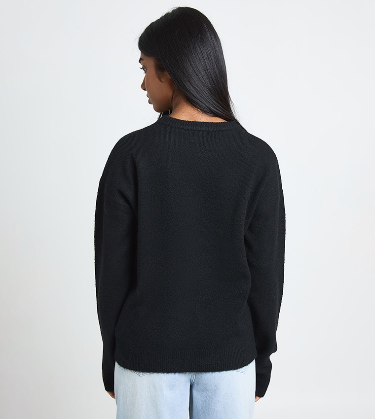 بوهو  سترات بياقة دائرية - أسود Round Neck Sweaters