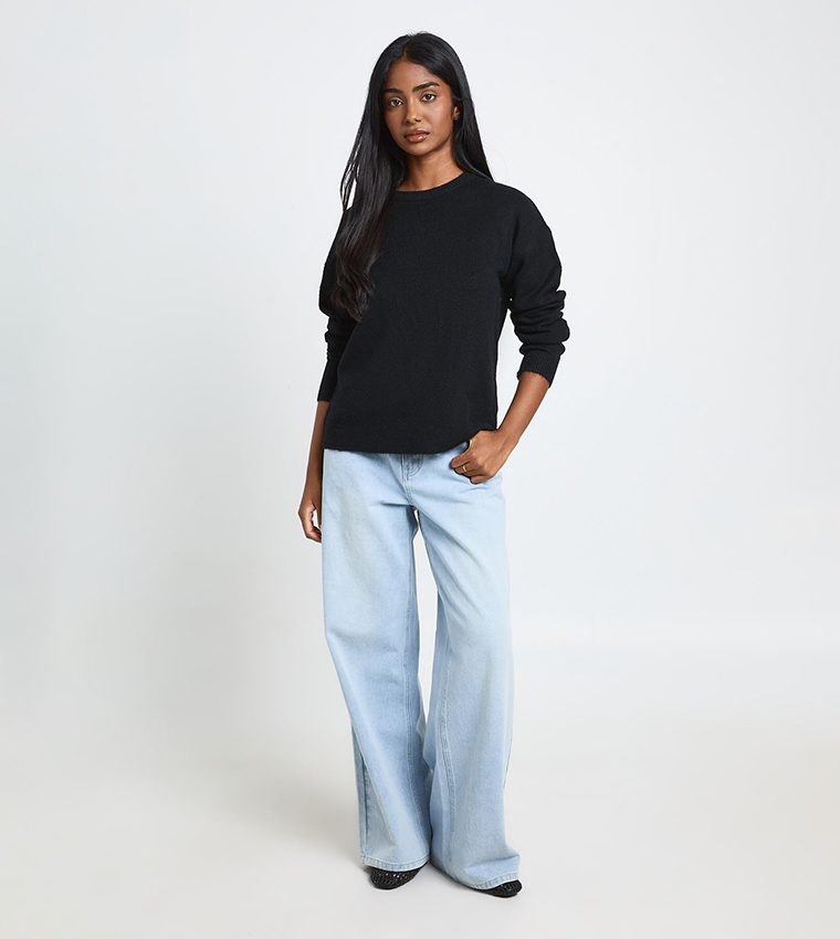 بوهو  سترات بياقة دائرية - أسود Round Neck Sweaters