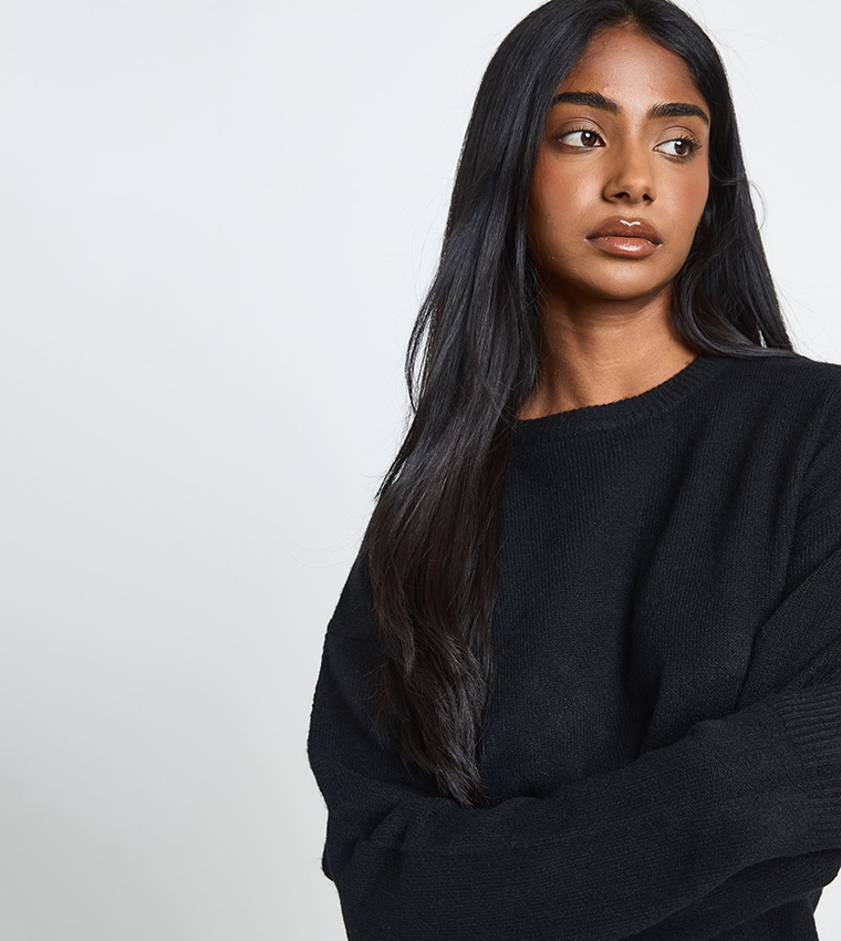 بوهو  سترات بياقة دائرية - أسود Round Neck Sweaters