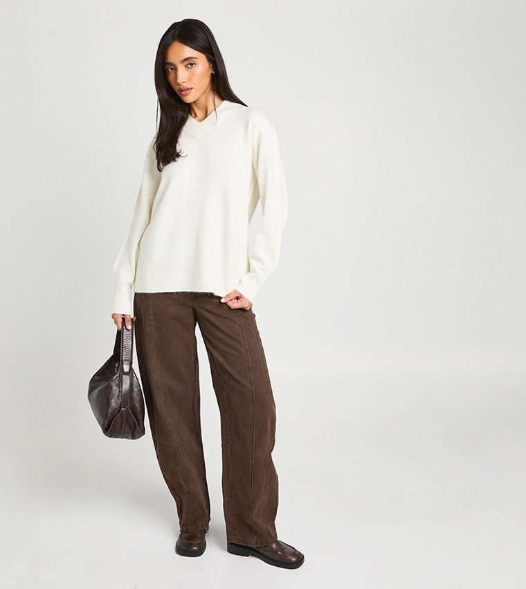 boohoo  V-neck Sweaters - Cream V-neck Sweaters